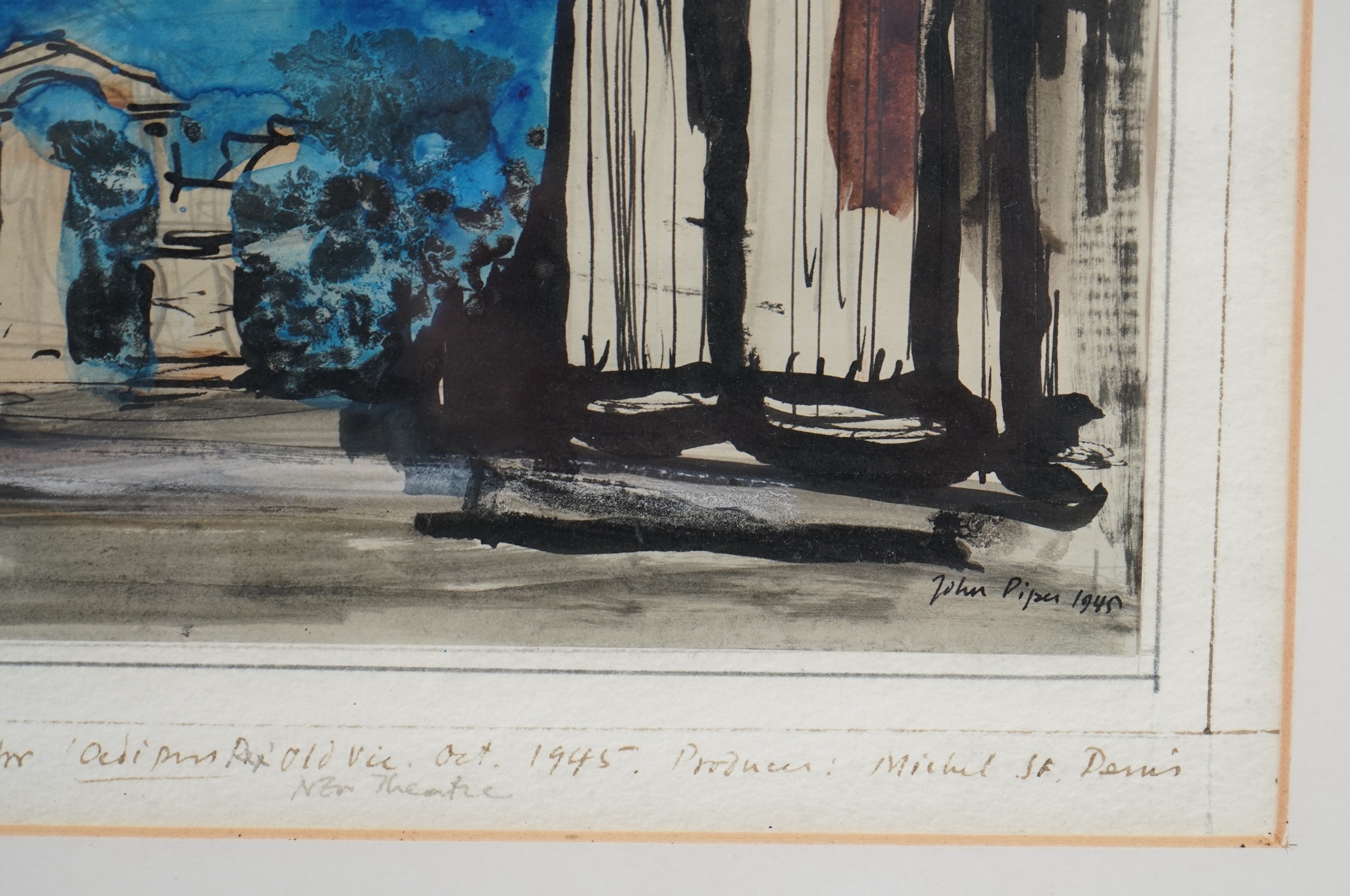 John Piper OM, CH, 1903-1992, 'Preliminary sketch design for Oedipus Rex, Old Vic New Theatre, Oct. 1945, Producer: Michel St Denis'